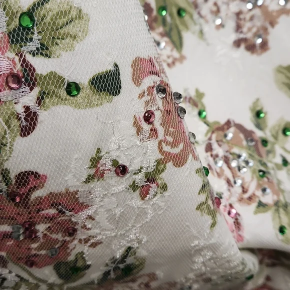 SIZE 8 white w/ pink & green floral 2 piece prom dress by Rachel Allan, no alter - Picture 13 of 13